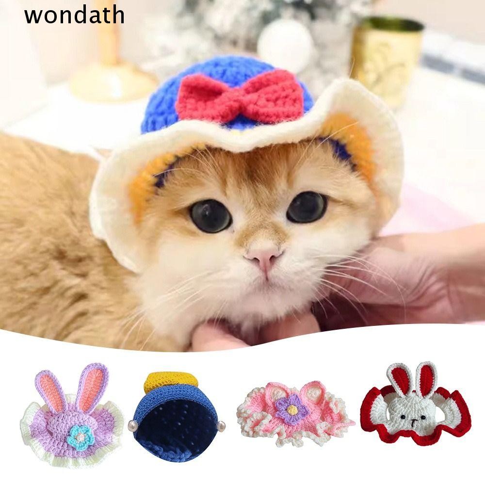 Wonda Puppy ลูกแมวถักหมวก,กลั่นยืดหยุ่นหมวกแมวตลก, Handmade Photo Shoot Props หมวกสัตว์เลี้ยงสัตว์เลี้ยง