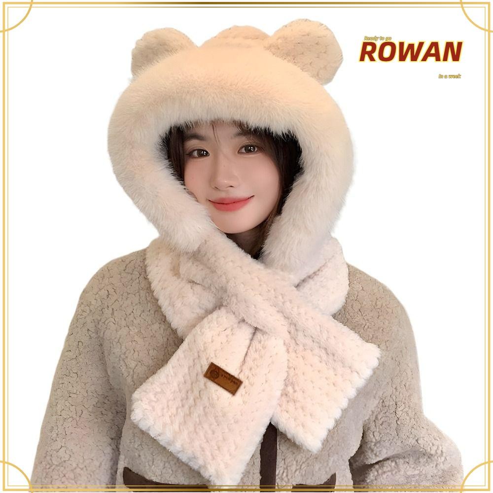 โรวัน แบบบูรณาการหมวกผ้าพันคอ,ตุ๊กตา กันลม หมวกบีนนี่หมวกผ้าพันคอ,ฤดูหนาวหนาอบอุ่นนุ่มป้องกันหูหมวกกลางแจ้ง