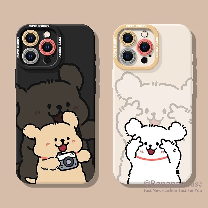 Iphone 16 15 14 13 12 11 Pro Max X Xr Xs Max 7 8 Plus SE2020 เคสโทรศัพท์น่ารักถ่ายภาพลูกสุนัขคู่นุ่มปกหลัง