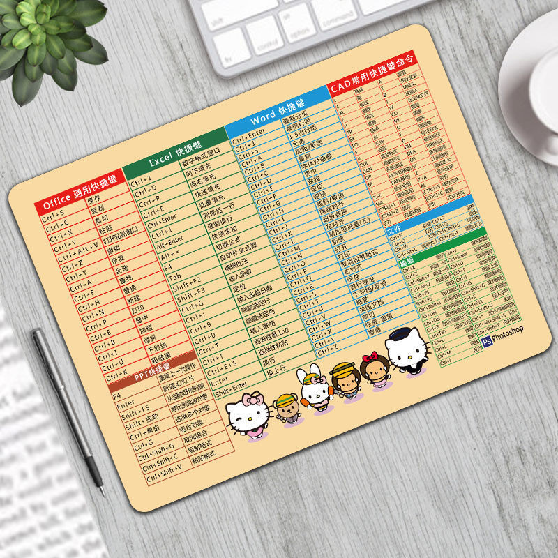 แผ่นรองเมาส์หนาขนาดเล็กปุ่มลัดสํานักงานซอฟต์แวร์สํานักงาน/Cad/Ps/PPT/Word/Excel Table Pad加厚标垫小桌捷软件สํ