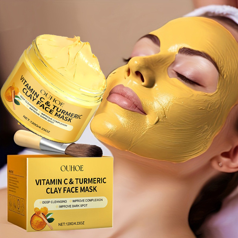 ขมิ้นวิตามินซี Clay Mask ทําความสะอาดผิวหน้าอย่างล้ําลึกปรับปรุงจุดด่างดําสิว Hydrating Skin Care กระชับผิวแม้แต่สีผิว