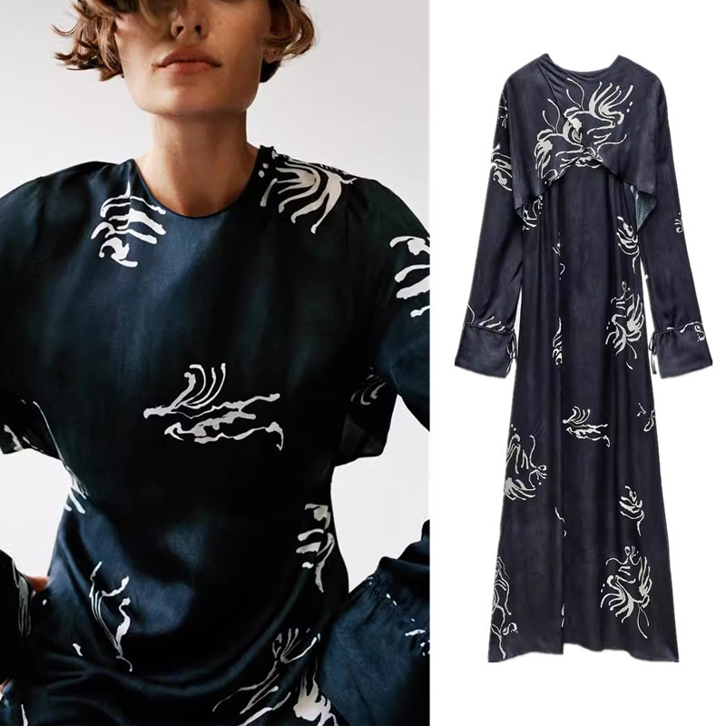 เดรสยาวปานกลางพิมพ์ลาย Zara 8788064
