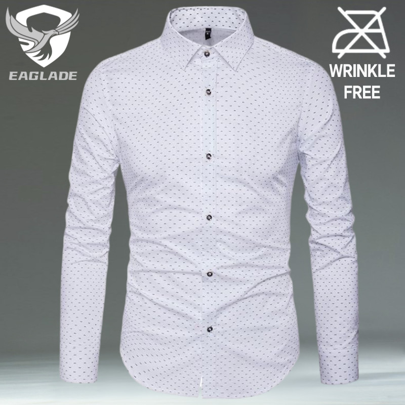 Eaglade เสื้อเชิ้ตลําลองสําหรับผู้ชายแขนยาวกอล์ฟสําหรับผู้ชายผู้ชายริ้วรอย Freein สีขาว D04