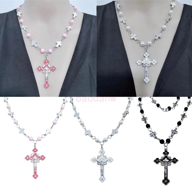 Bdw Hiphop Cross จี้สร้อยคอไข่มุกลูกปัด Collarbone เครื่องประดับ Baptisms