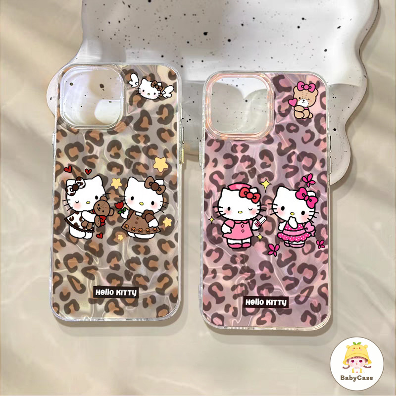 น่ารักน่ารักสวัสดีคิตตี้เสือดาวพิมพ์กำไลระลอก เคสiPhone 16 15 11 14 13 12 Pro Max XR 16 7 15 8 Plus X XS Max SE 2022