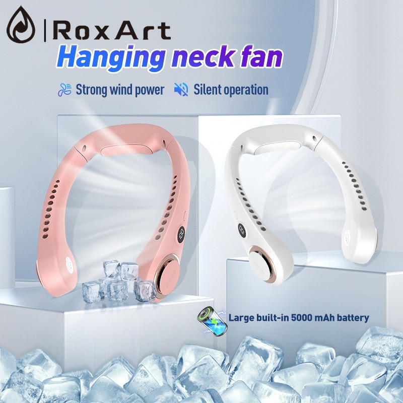 RoxArt พัดลมห้อยคอ ไม่ต้องถือ ไม่ใช่ใบพัด 5000mAh พัดลมระบายความร้อน ชาร์จUSB ปรับลมได้ 3 ระดับ