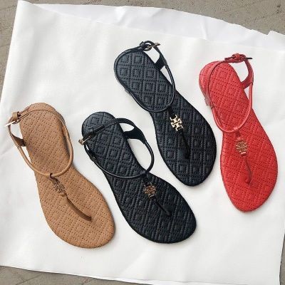 2024 สไตล์ใหม่ยุโรปอเมริกันแฟชั่น Flat Sole Simple TO ** RY รองเท้าแตะ Rhombus รูปแบบ Flip-Toe รองเท้าลําลอง
