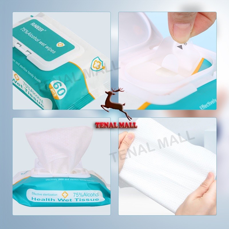 5PCS ทิชชู่เปียกผสม​แอลกอฮอล์ ทิชชู่​แอลกอฮอล์ ทิชชู่แอลกอฮอล์บรรจุ ทิชชู่​เปียก​ แอลกอฮอล์​75% 1ซอง60แผ่น - รูปที่ 6