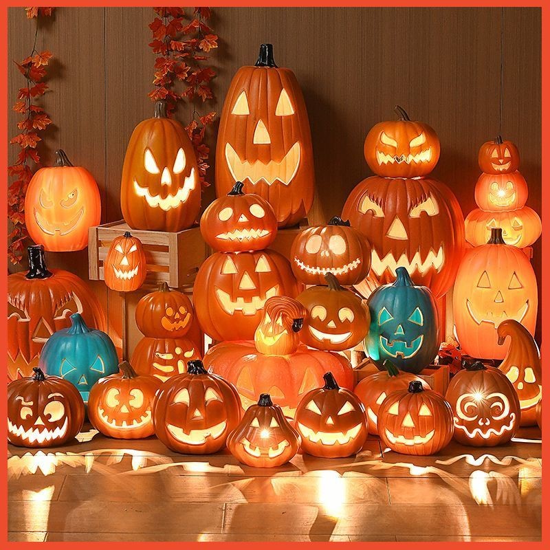 Halloween โคมไฟฟักทองวันฮัลโลวีน ฉากกลางแจ้งของไวน์บาร์ จัดอุปกรณ์ตกแต่งประดับ ฟักทองตัวโต