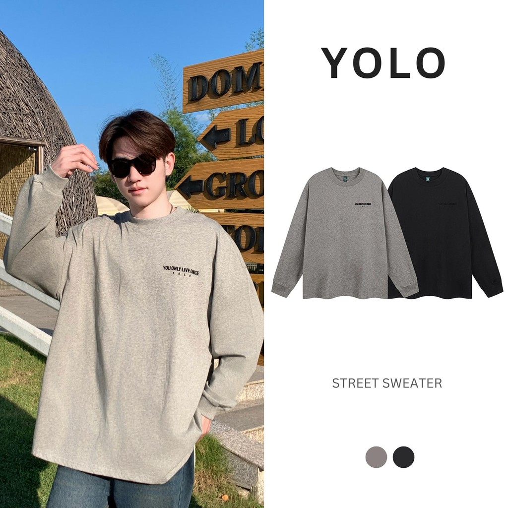 YOLO เสื้อสเวตเตอร์ PLUS SIZE เสื้อสเวตเตอร์พลัสไซส์ สีฟอก เสื้อผ้าคอตตอน แนวสตรีท 2525