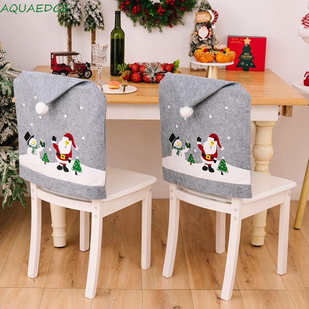 Aquaedge หมวกคริสต์มาสผ้าคลุมเก้าอี้,ไม่ทอสีเทา Xmas Dinner Chair Seat Cover, การ์ตูน Santa Claus Snowman เก้าอี้ซักได้ Slipcovers Protectors ที่นั่งคริสต์มาส Home Hotel