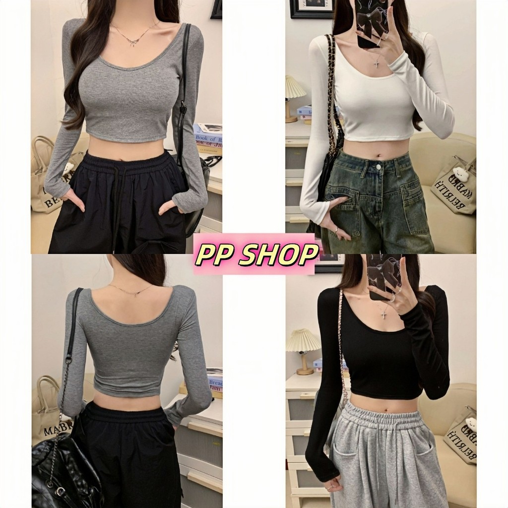 💜PP Shop​💜​พร้อมส่ง เสื้อยืด คอกลม สีพื้น ผ้าคอตตอน แฟชั่น สไตล์ลำลอง เสื้อครอป ใส่สบาย สไตล์เกาหลี 