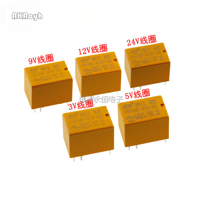 Huike รีเลย์ HK4100F-DC12V-SHG HK4100F-DC5V-SHG 6 Pins 3A 3V/9V/24V