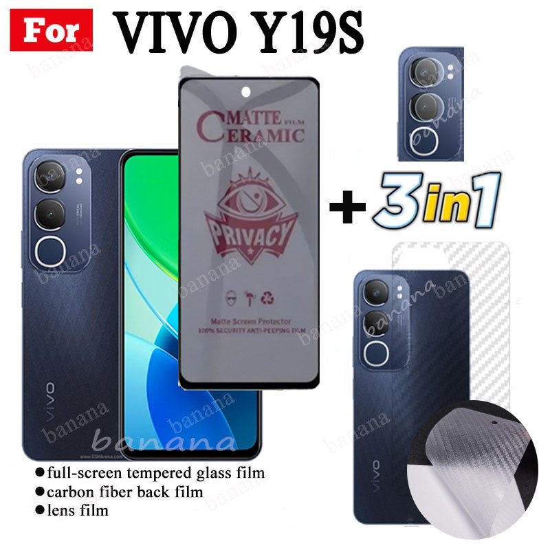 3 IN 1 Vivo Y19s Anti-Spy Privacy ฟิล์มเซรามิคสําหรับ Vivo Y28 4G Y28S เลนส์กล้องกระจกป้องกันหน้าจอแ