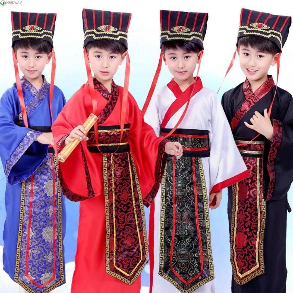 Needway ชุดกิโมโนแบบดั้งเดิม, จีนวินเทจแบบดั้งเดิมเด็ก Hanfu, ชุดจีนโบราณ Hanfu สีแดงสีขาวสีฟ้าจีนที่กําหนดเองคอสเพลย์