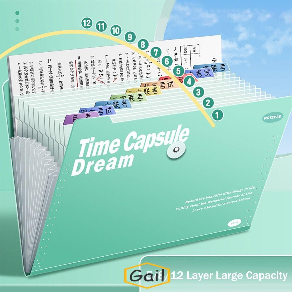 แฟ้ม GAIL A4, แฟ้มจัดเก็บระดับทดสอบกระดาษจัดเก็บอวัยวะกระเป๋า,กันน้ําสร้างสรรค์ 5/8/12 กระเป๋า PP แฟ้ม Organizer นักเรียน