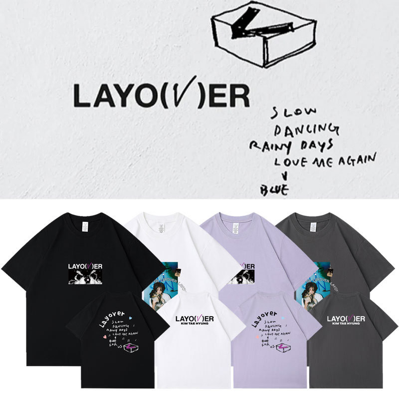 Suga V อัลบั้ม layover เสื้อยืดแขนสั้นแบบเดียวกันกับผ้าคอตตอน100% หลวมไหล่พิมพ์ลาย