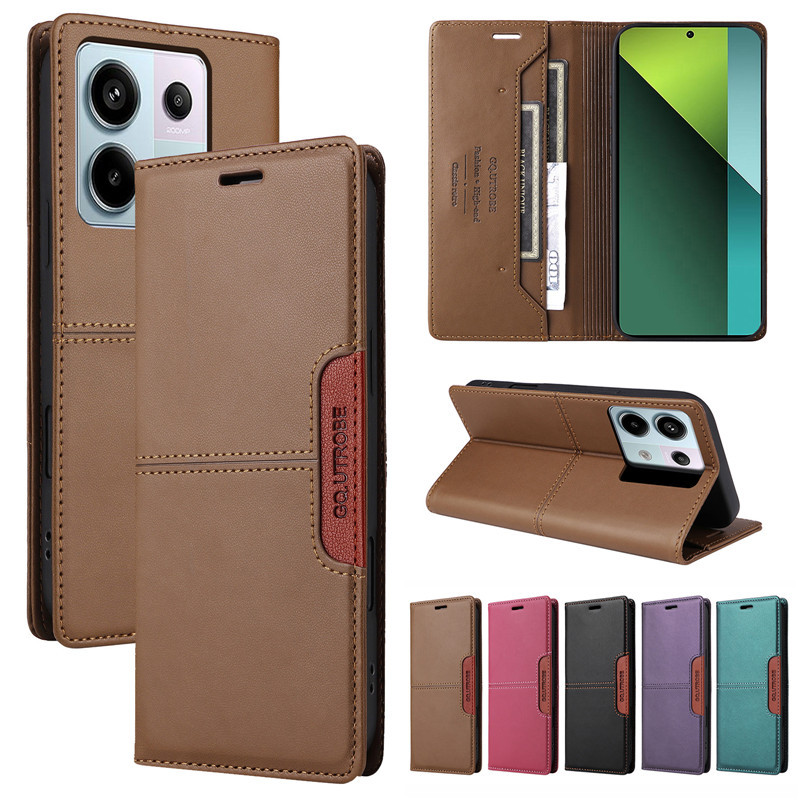 ปลอกสําหรับ Xiaomi Poco C65 C55 F6 X6 F3 X3 X5 X6 14T 13T 12T 11T Pro สีน้ําตาลขาตั้งหนังกระเป๋าสตางค์ฝาครอบ