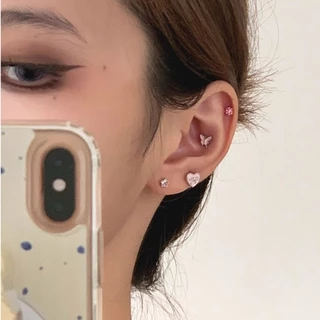 Roselife 1PC Cool สีชมพูหวานสีฟ้าผีเสื้อต่างหูผู้หญิงคริสตัล Ball สกรูแฟชั่นหู Studs เครื่องประดับ
