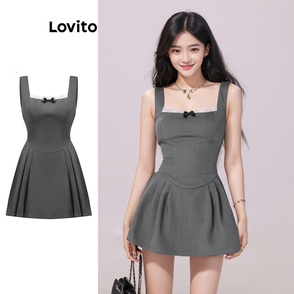 Lovito ชุดเดรสเรียบหรูพร้อมกระดุมสำหรับผู้หญิง L110AD516