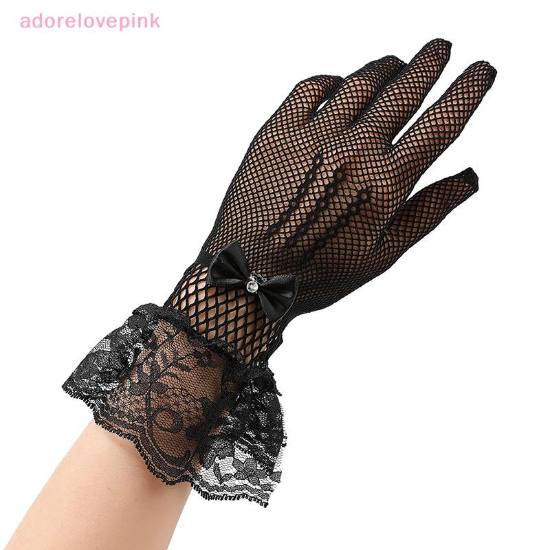 Iadorelovepink สาว Lolita ลูกไม้ Hollow Out ถุงมือผู้หญิงพิธีมารยาทตาข่ายบาง Mittens Gothic Punk ถุงมือเซ็กซี่สีดําสีขาวนุ่มยืดหยุ่น th