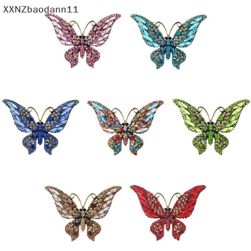 Xnz Retro ประณีตฝังเพทายเข็มกลัดผีเสื้อสําหรับผู้หญิงสาวแฟชั่นงานแต่งงานเสื้อผ้าอุปกรณ์เสริมของขวัญ MHF