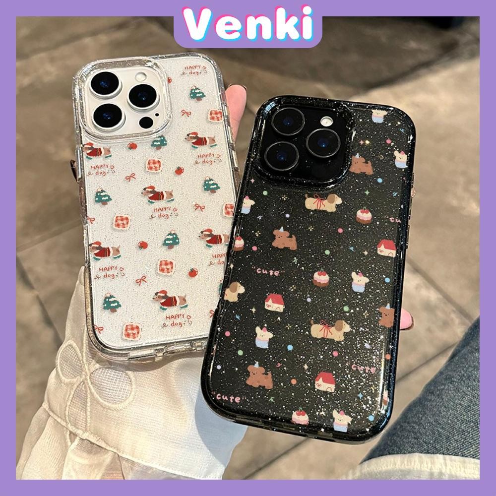 Venki - เคส iPhone 16 Pro Max iPhone 11 เคสใสแบบแวววาว TPU นุ่มสีสันสดใส ลูกสุนัขคริสต์มาสน่ารัก Compatible iPhone15 Pro max 14 13 12 Pro max XS XR 7 Plus 8 Plus