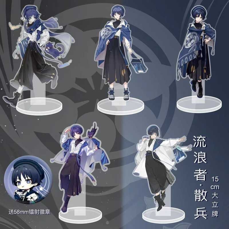 Genshin impact scaramouche เสื้อผ้าใหม่ป้ายยืนต่อพ่วงรุ่น Q ของตกแต่งเดสก์ท็อปอะคริลิค HD