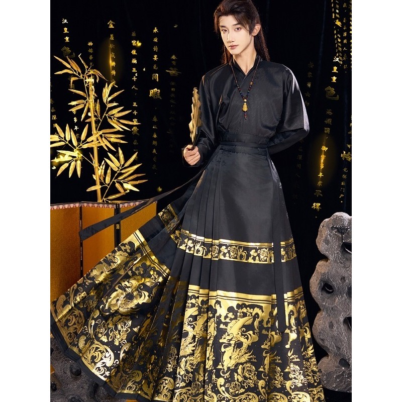 Original Hanfu Ming Made Gold-ทอม้ากระโปรงผู้ชายผู้หญิงCPสไตล์เดียวกันใหม่สไตล์จีนทุกวันCommuterชุดฤดูใบไม้ผลิฤดูใบไม้ร่วงฤดูหนาว