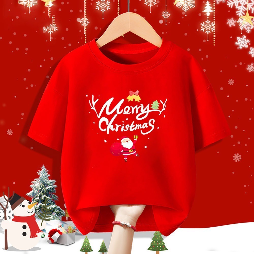 (จัดส่งตลอด 24 ชั่วโมง)kids คริสต์มาส Snowman พิมพ์เสื้อผ้า Christmas Party เครื่องแต่งกายเด็กสีแดง T69