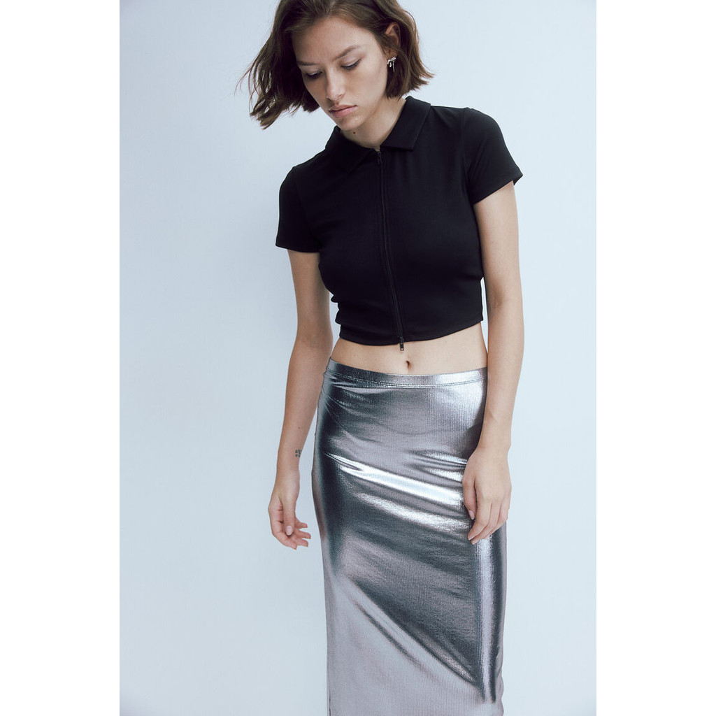 H&M เสื้อคอปกแบบซิป Woman Collared zip-through top 1213137_1