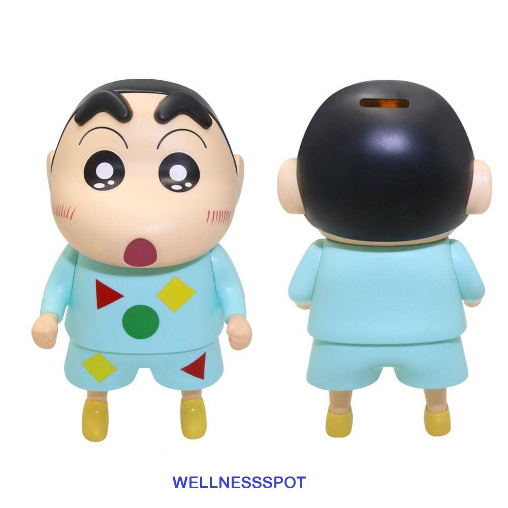 Wellnessspot กระปุกออมสินเครยอนชินจัง, โมเดลถังออมทรัพย์, กล่องเงินเครยอนชินจัง, เสื้อผ้าสีฟ้าสร้างสรรค์การ์ตูนอะนิเมะเครยอนชินจังกล่องเก็บตกแต่งบ้าน