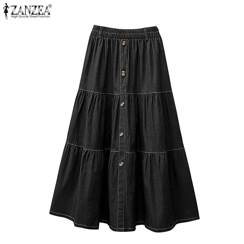 Zanzea ผู้หญิงเกาหลีลําลองสีทึบความยาวกลางลูกวัวจีบ A-Line Oversirt