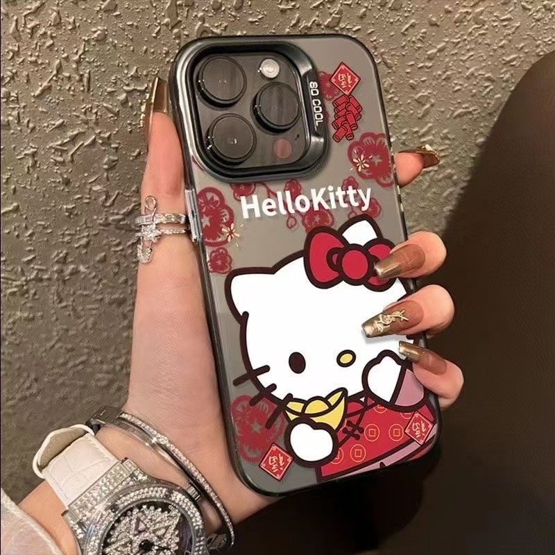 Iphone New Year Flowers Firecracker Kt CatCreative Niche Premium New Fall-proof Shock absorbing Phone Case for IPhone7 7Plus X XR XS IPhone11 12 13 14 15 Plus Pro Max