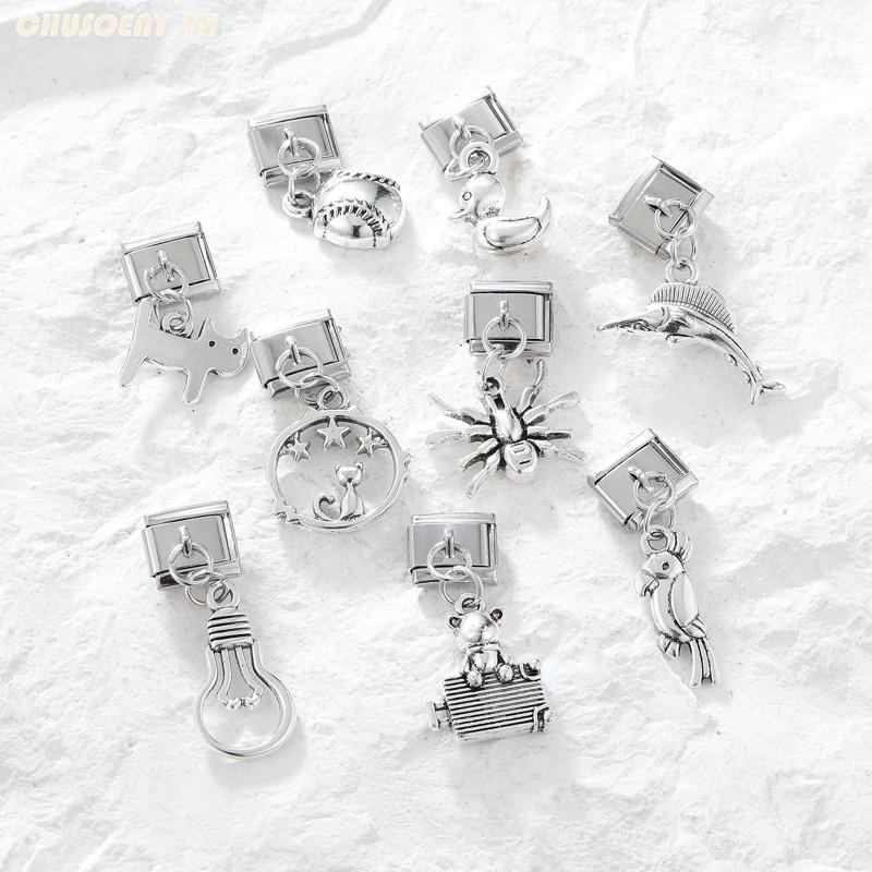 ยอดนิยม Love Sliver จี้สัตว์อิตาเลี่ยน Charm Links Fit 9 มม.สร้อยข้อมือสแตนเลสทําเครื่องประดับ