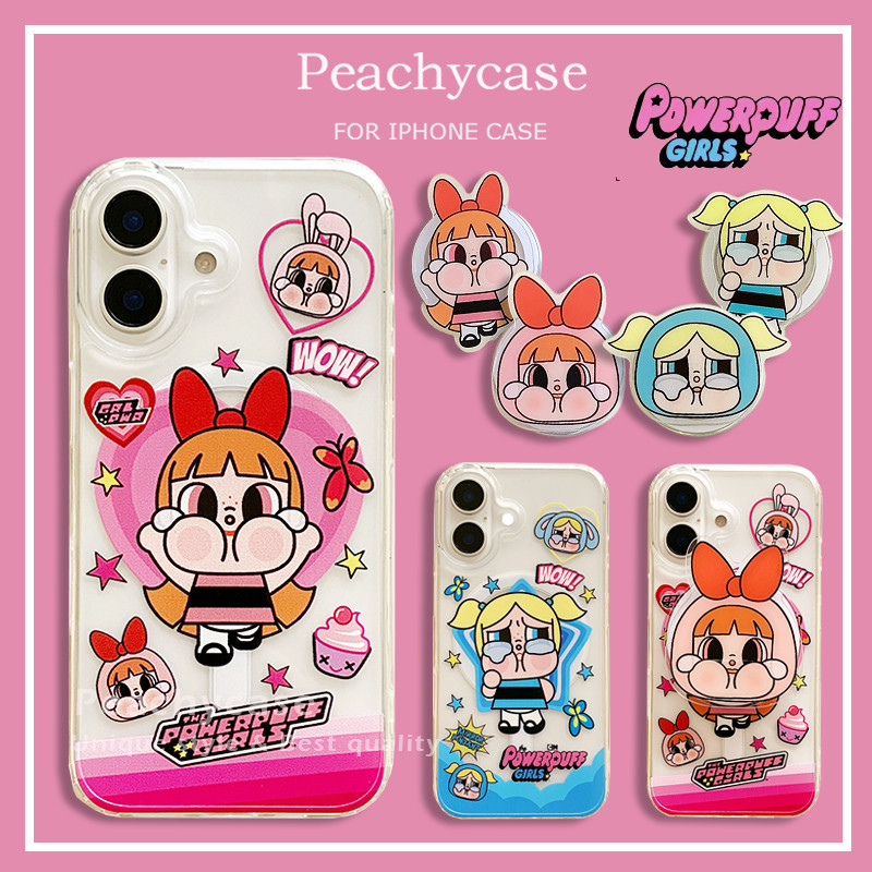 การ์ตูน Popmart Crybaby Power Girl Magnetic Bracket ไร้สายชาร์จเคสโทรศัพท์สําหรับ iPhone 16 15 14 13 12 Pro Max 11 อะคริลิคกันกระแทกปลอกมือถือ