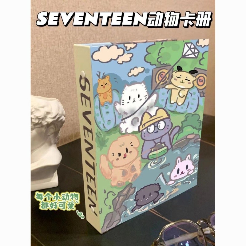 Seventeen Animal Cover Card Book 10 ซม.สมุดเก็บการ์ดขนาดเล็กอัลบั้มรูปโพลารอยด์ A5 Loose-leaf Four Palace Card Book