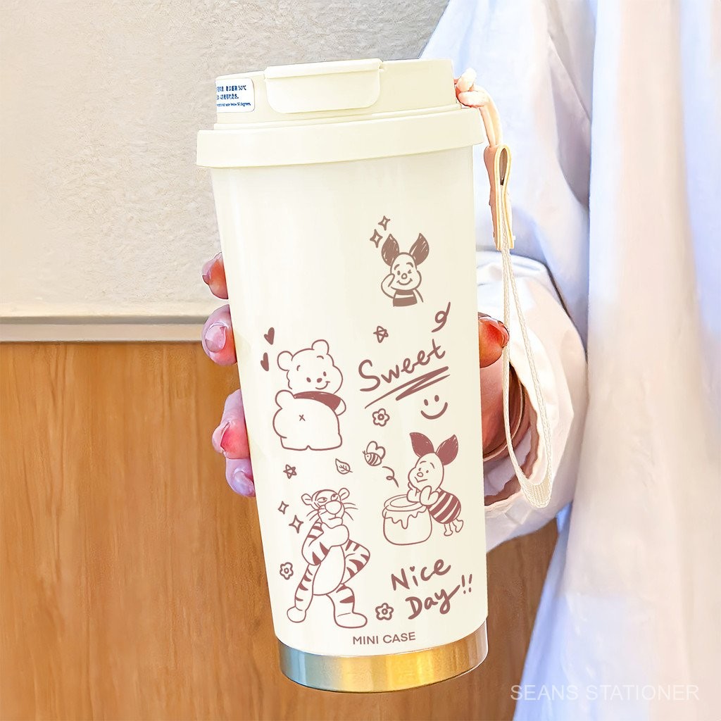 กระติกเก็บความร้อนแบบใหม่ลายการ์ตูนสำหรับผู้ชายและผู้หญิงถ้วยน้ำสแตนเลสความจุสูงมูลค่าสูงพร้อมหลอดดูดถ้วย mbhd