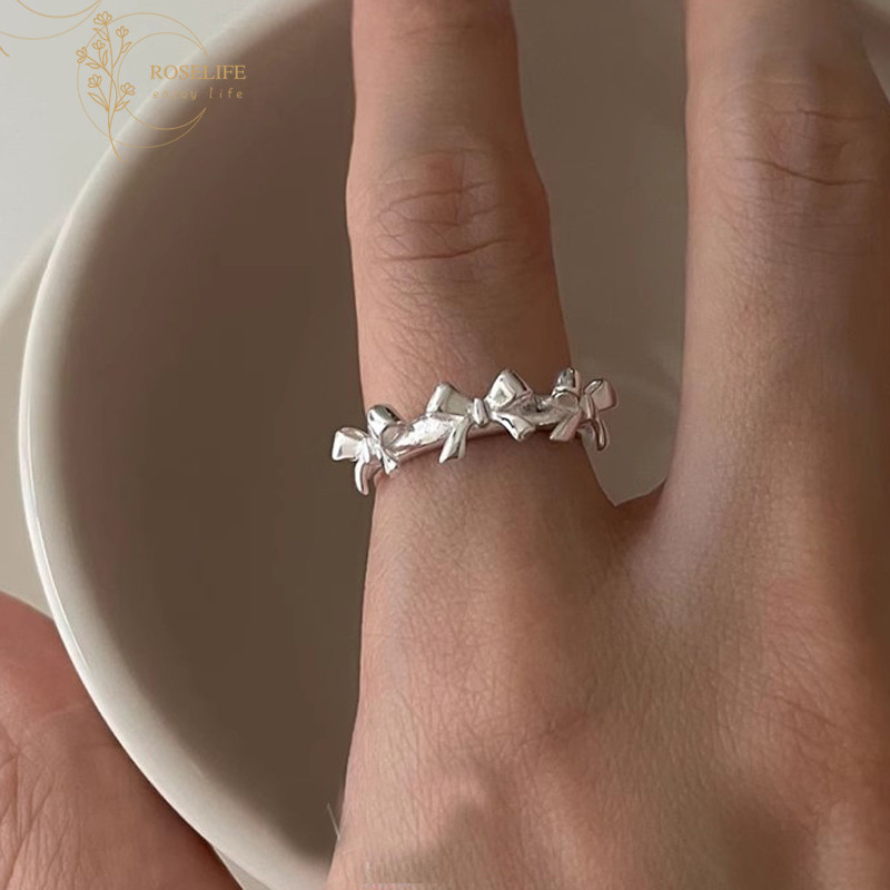 โรสไลฟ์ แฟชั่นเกาหลีเงินโบว์ผีเสื้อแหวนผู้หญิงสาวเปิดปรับนิ้วข้อมือเครื่องประดับอุปกรณ์เสริม