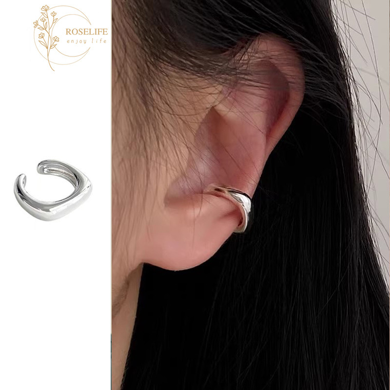 Roselife Unisex 1PC Minimalism เงินธรรมดา Non Pierced คลิปต่างหูผู้หญิงผู้ชาย Street แฟชั่นหูกระดูก Clamp เครื่องประดับ