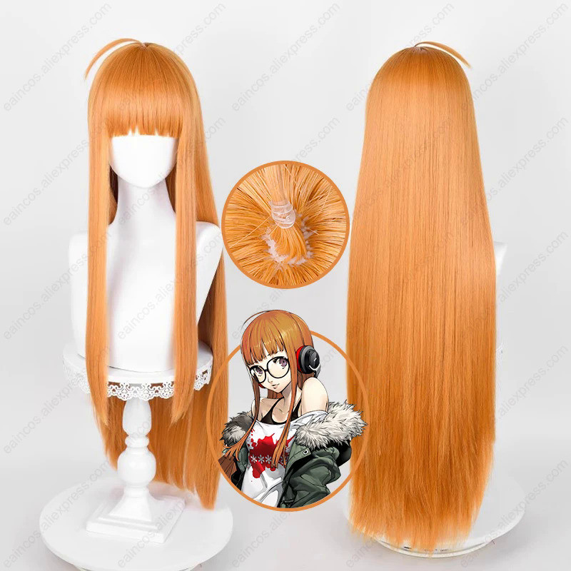 Anime Futaba Sakura Cosplay Wig 85cm Long Orange Yellow Wigs Heat Resistant Synthetic Hair Halloween