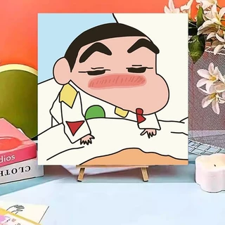 (พร้อมส่ง) Shin-chan ระบายสีตามตัวเลข ขนาด 20x20cm แบบขึงเฟรมไม้ ฝึกสมาธิ ของขวัญ DIY สำหรับตกแต่งบ้าน ของเล่นสำหรับเด็ก