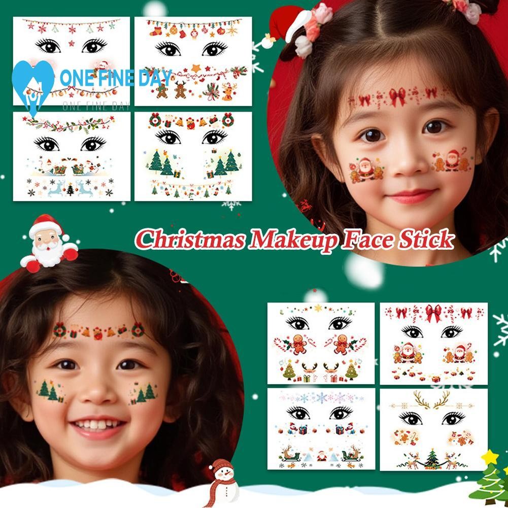 คริสต์มาสใบหน้าแต่งหน้าสติกเกอร์เด็กการ์ตูนน่ารักสติกเกอร์ใบหน้าที่มีสีสันแต่งหน้าสี โวลต์2โวลต์2