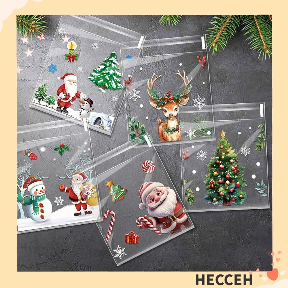 Hecceh 100PCS ถุงขนมคริสต์มาส, Snowman Santa Claus ถุงบรรจุภัณฑ์,น่ารัก Party Supplies บรรจุภัณฑ์พลาสติก Self-กาวคุกกี้กระเป๋าสําหรับ Xmas