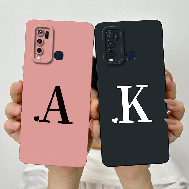 สําหรับ Vivo Y30 Y50 1938 1935 น่ารักตัวอักษรเริ่มต้นเลนส์ป้องกันกันกระแทกกรณี VivoY30 Y 50 2020 ซิลิโคนนุ่มเคสโทรศัพท์