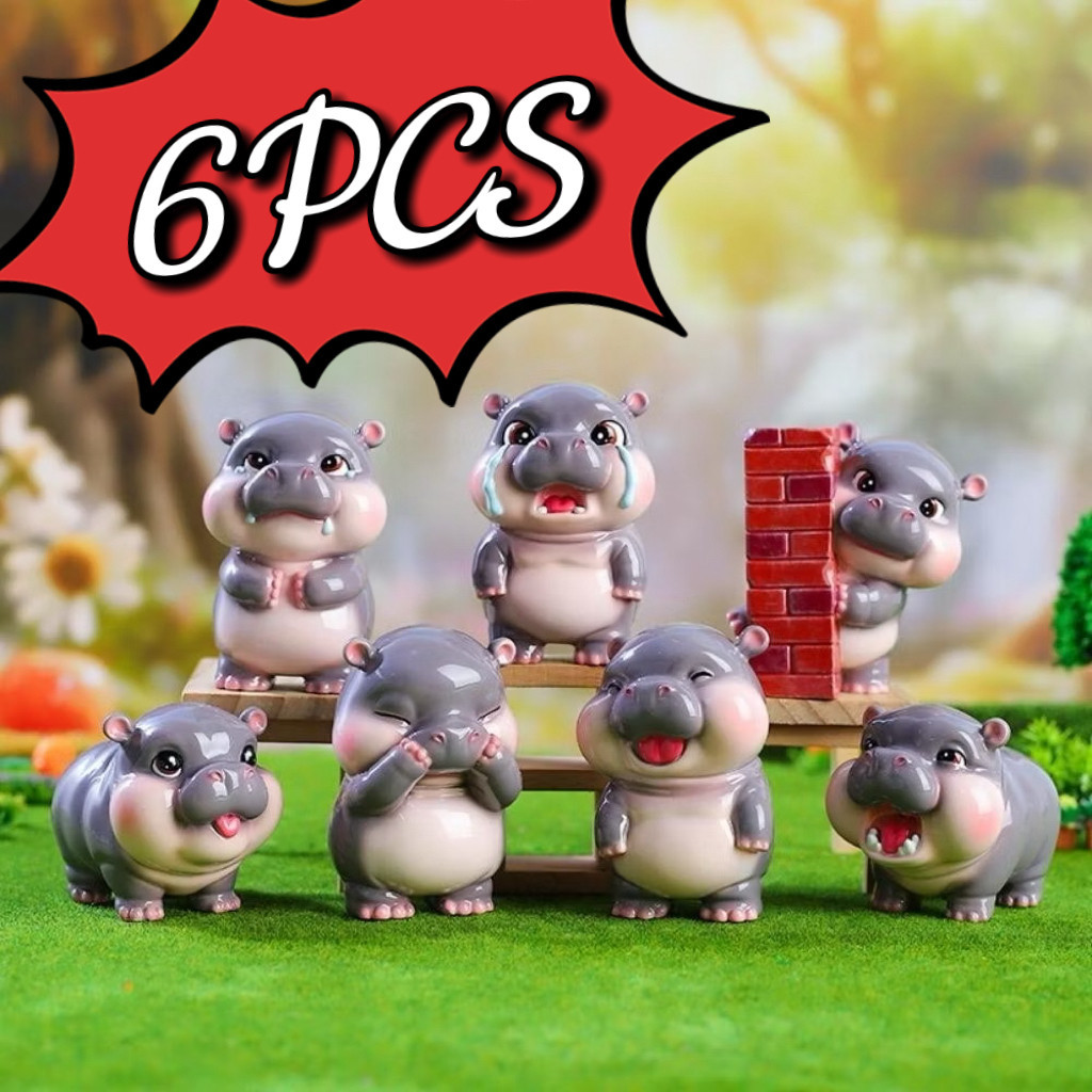 1 box 6pcs Mystery Guess  ใหม่โมเดลกล่องสุ่ม Hippo น้องหมูเด้ง เด็กน่ารัก กล่อง, การ์ตูนเดสก์ท็อปเครื่องประดับPVC แฟชั่น