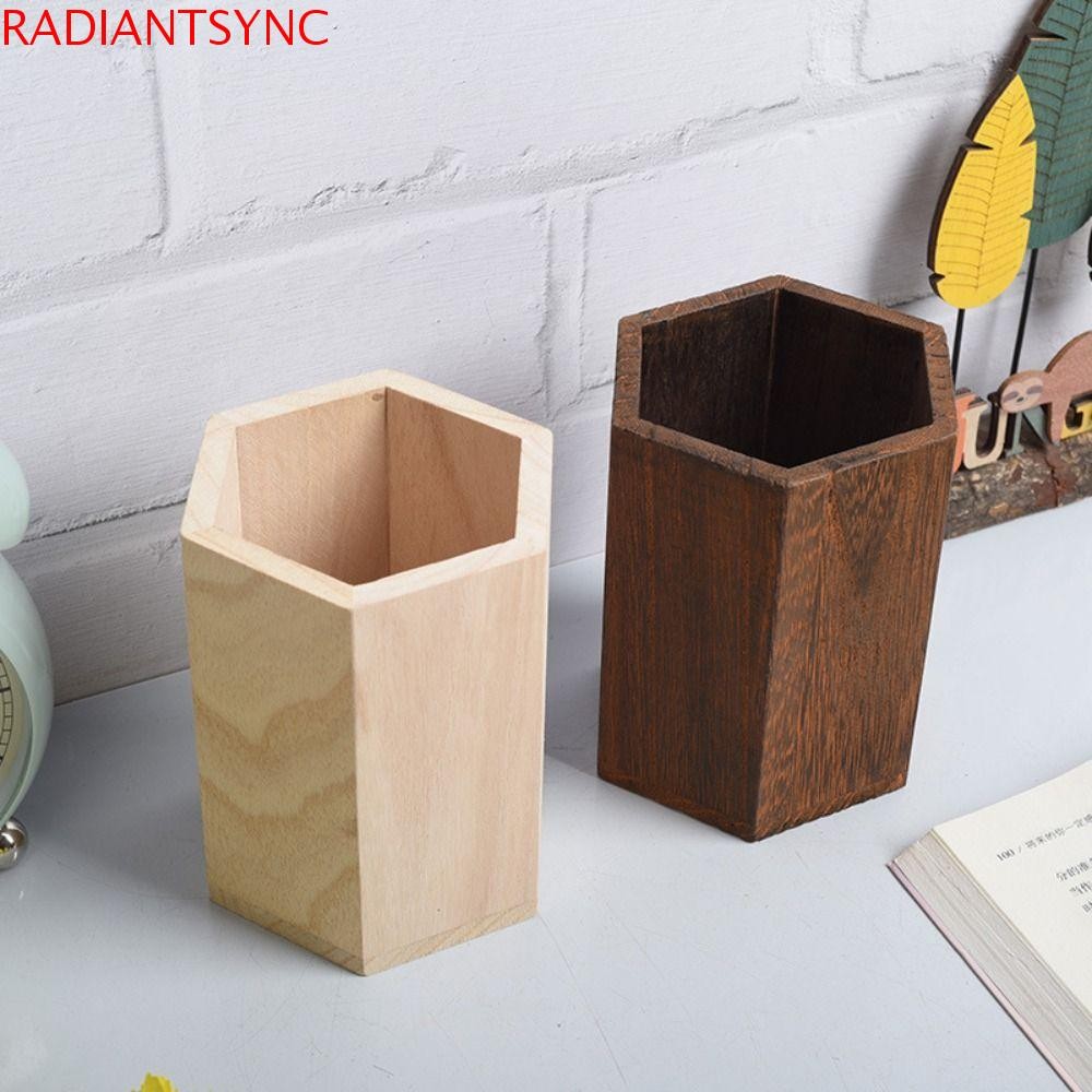 Radiantsync ที่ใส่ปากกาไม้, ที่เก็บเดสก์ท็อปความจุขนาดใหญ่, เครื่องเขียนดินสอไม้มัลติฟังก์ชั่นสไตล์ INS ธรรมชาติ