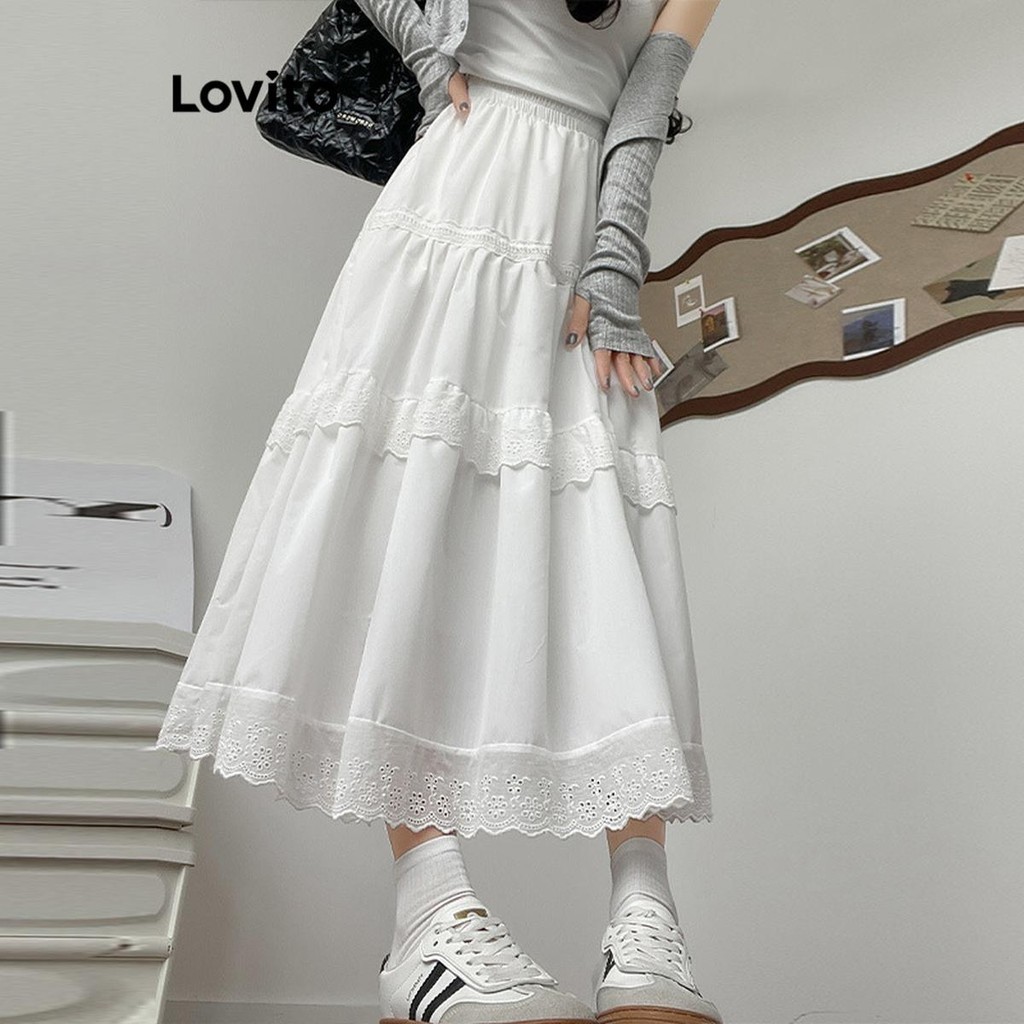 Lovito กระโปรงลายธรรมดาสบาย ๆ สำหรับผู้หญิง LNA71505