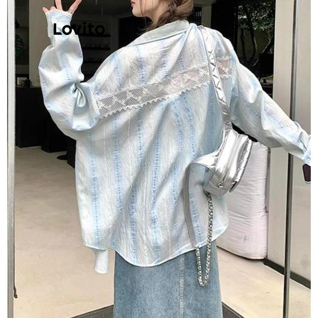 Lovito เสื้อลูกไม้ธรรมดาสบาย ๆ สำหรับผู้หญิง LNA71255