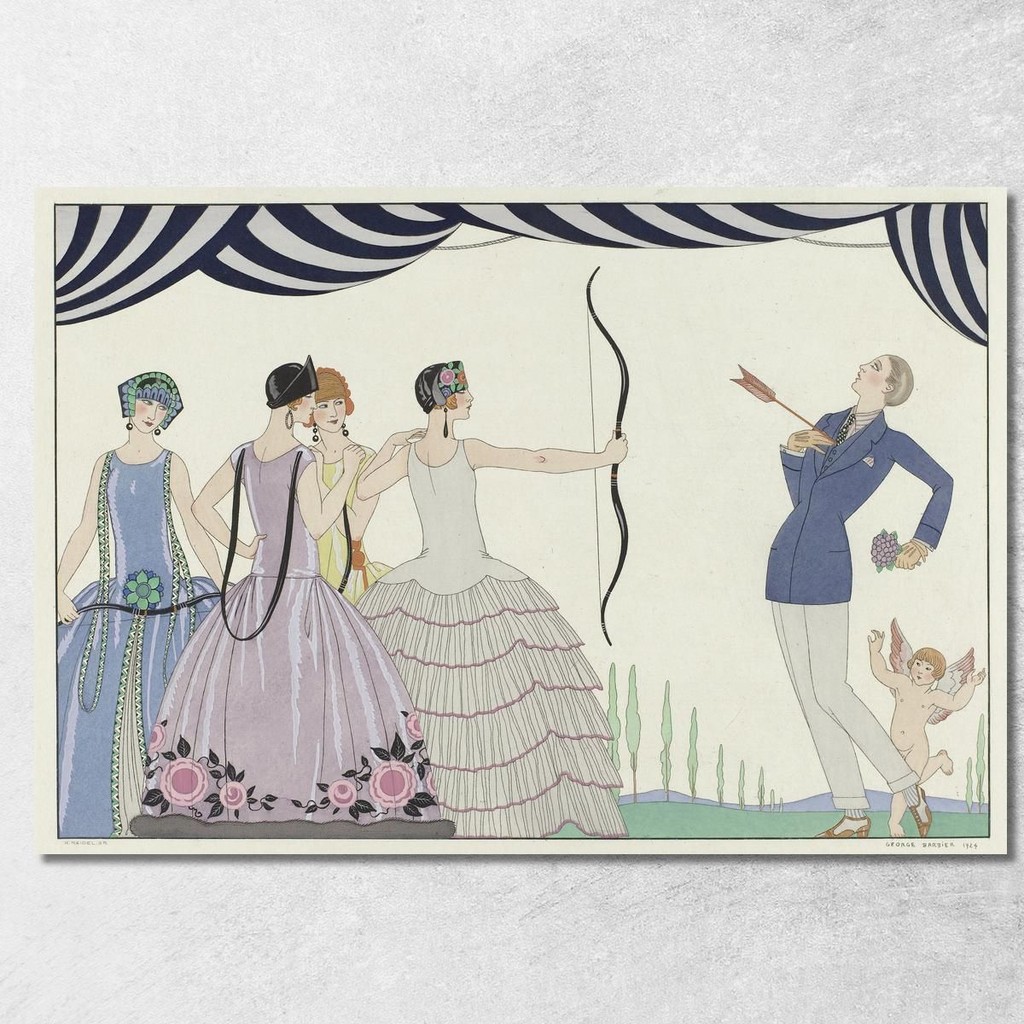 Aim At The Heart, Beautiful Ladies! George Barbier, gbb159 ภาพพิมพ์บนผ้าใบแคนวาส